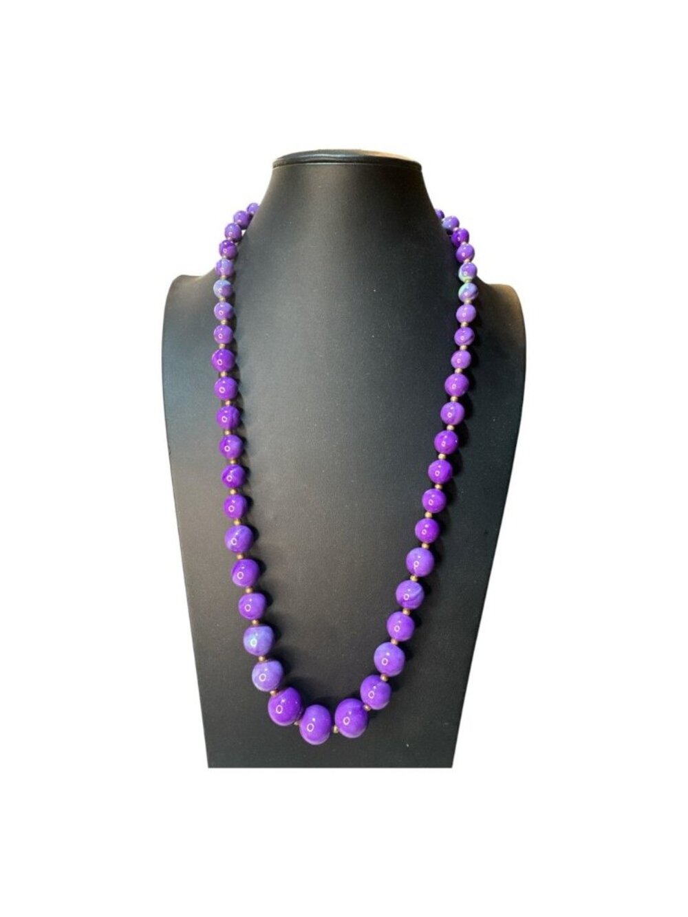 Purple Beaded Necklace With Gradient Design & Gold-Tone Accents - Elegant Statem